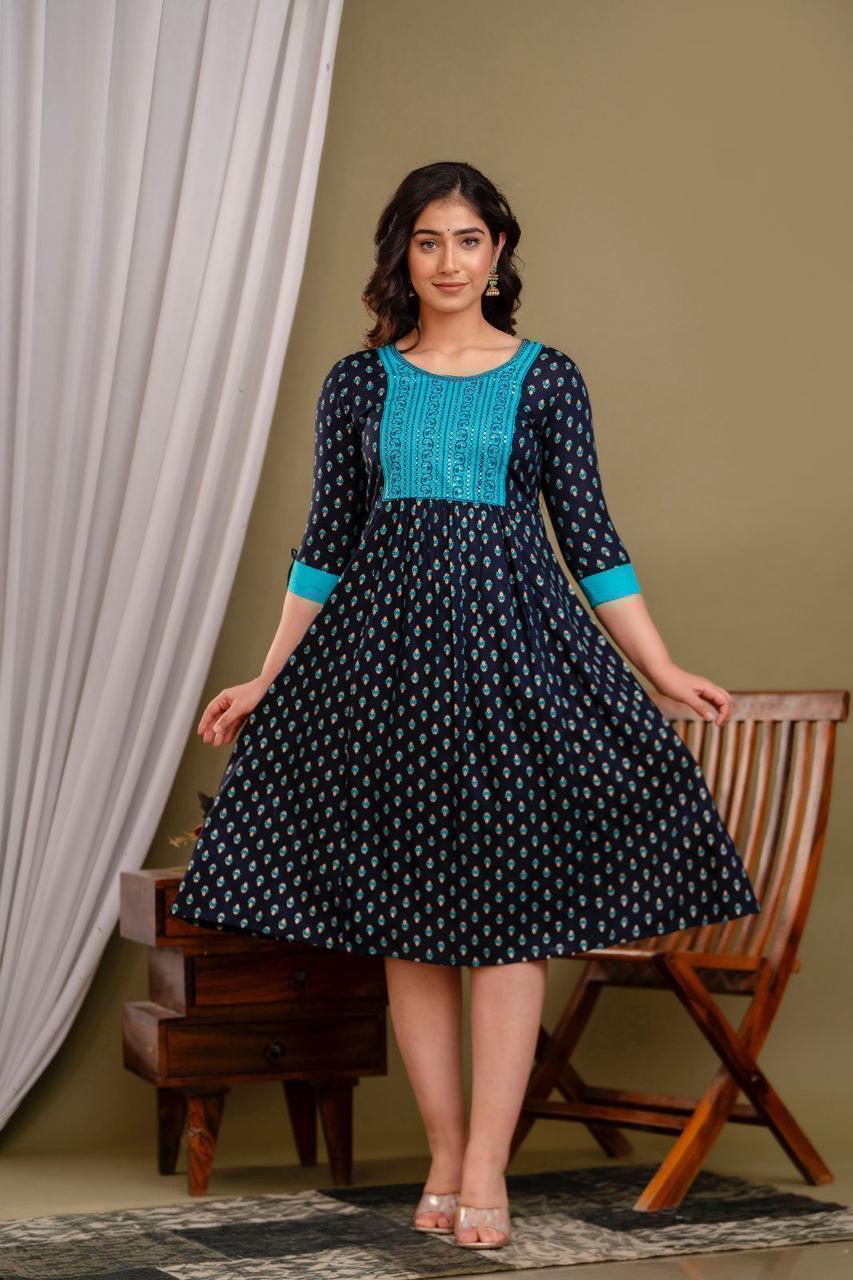 Premium Cotton Rayon Short Anarkali Kurti with Sequence Work | AK394