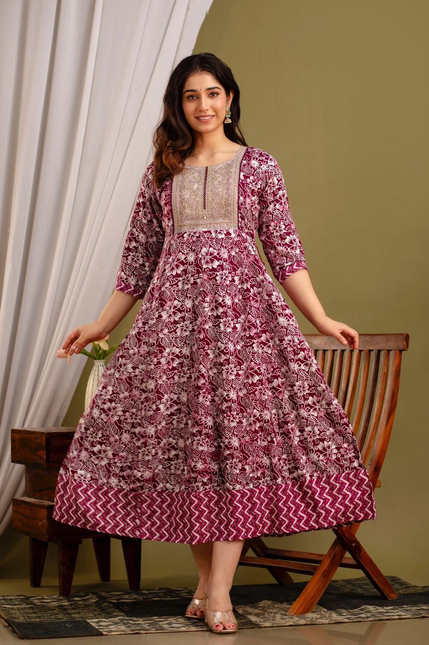 Premium Cotton Rayon Anarkali Kurti with Sequence Work | AK403