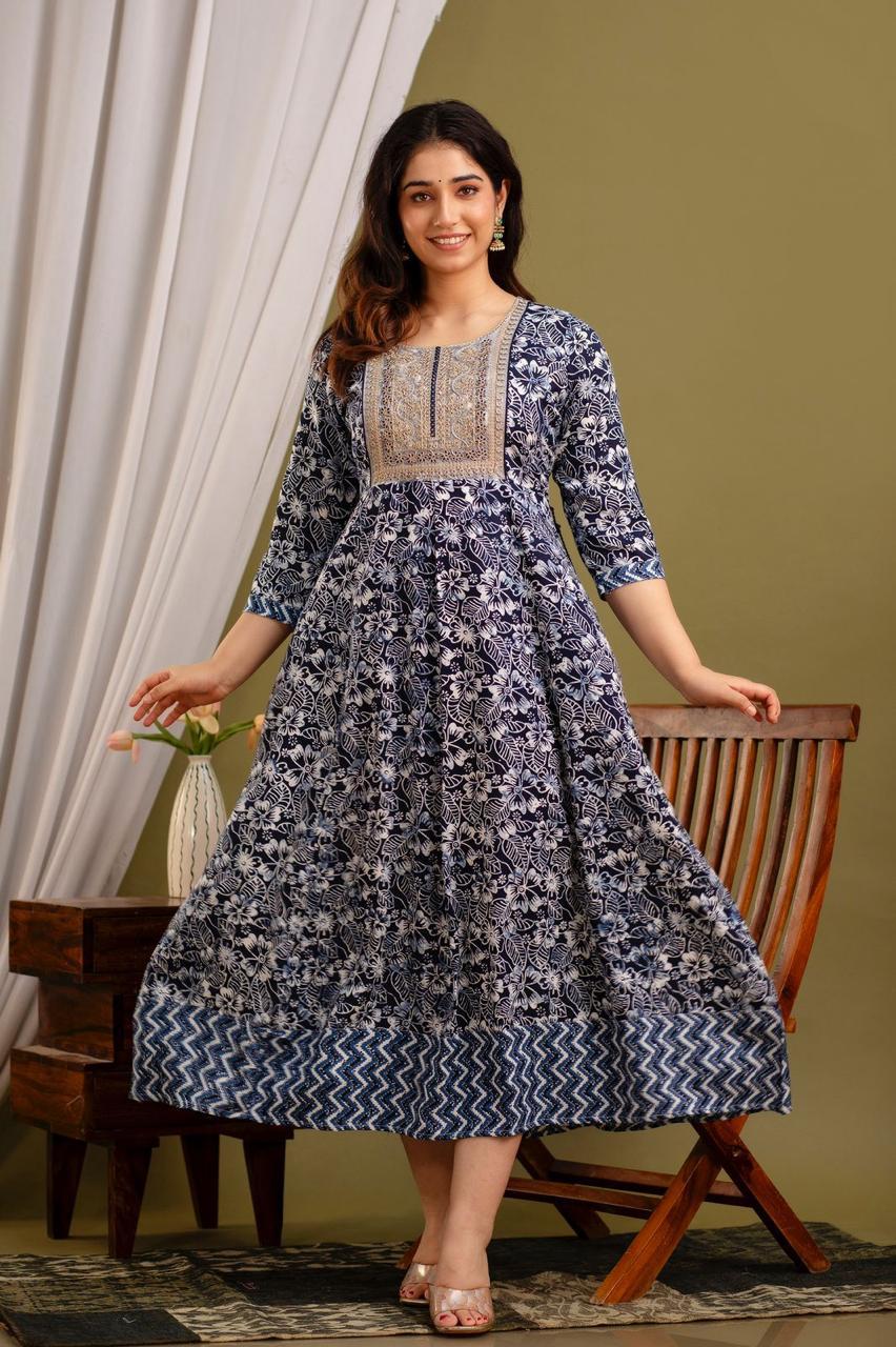 Premium Cotton Rayon Anarkali Kurti with Sequence Work | AK403