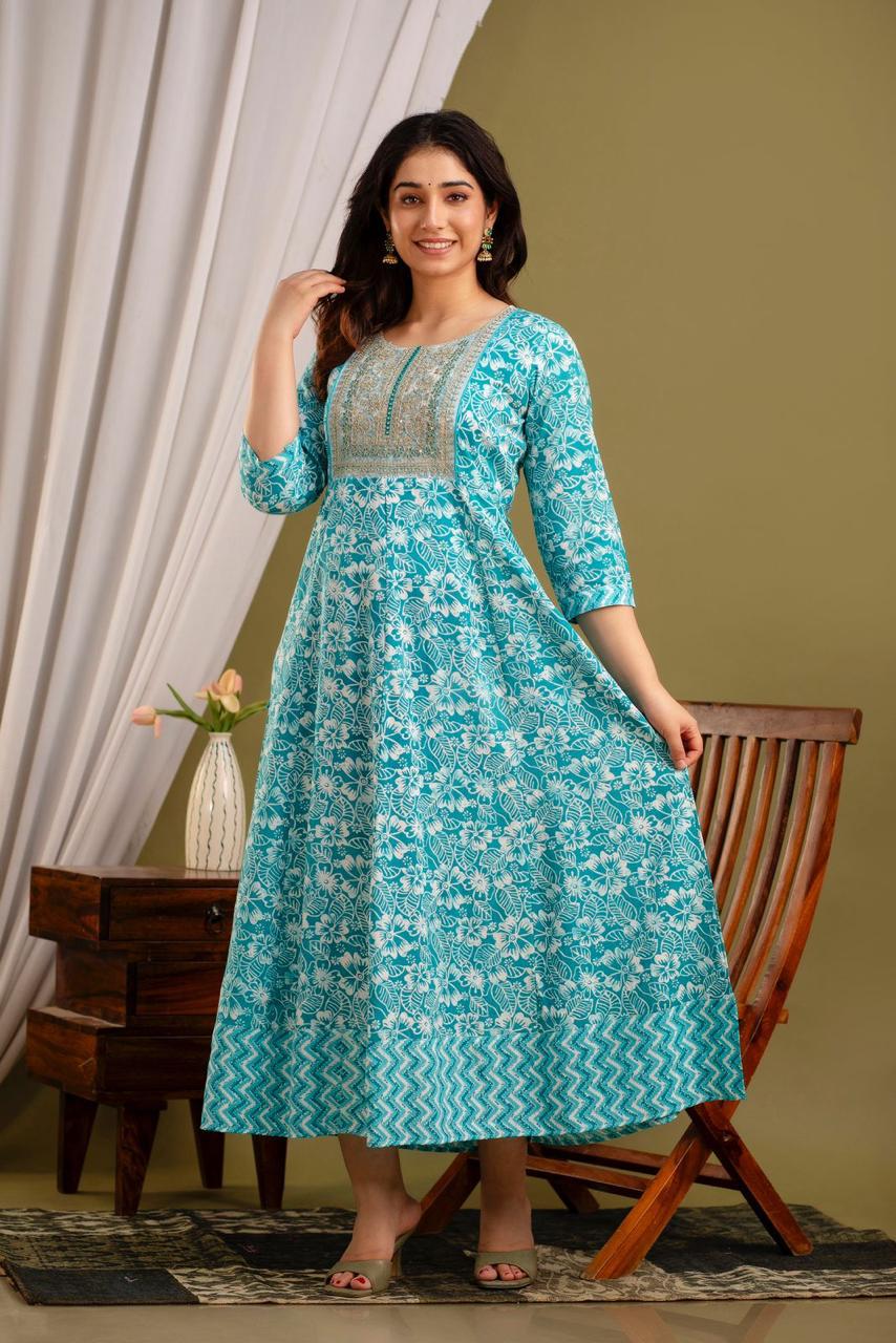 Premium Cotton Rayon Anarkali Kurti with Sequence Work | AK403