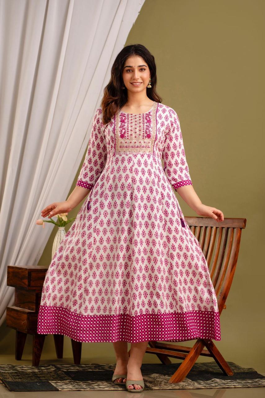 Premium Cotton Rayon Anarkali Kurti with Sequence Work | AK402