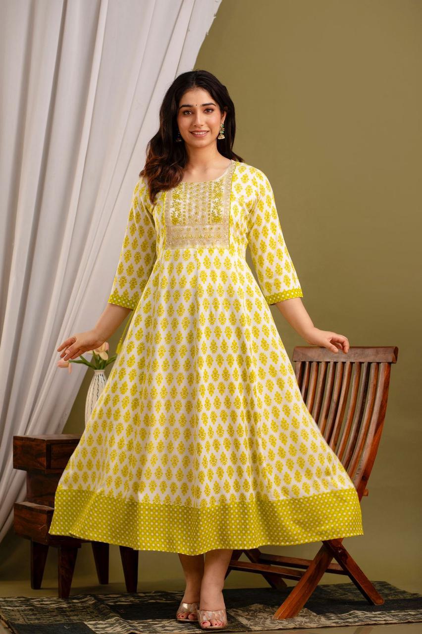 Premium Cotton Rayon Anarkali Kurti with Sequence Work | AK402