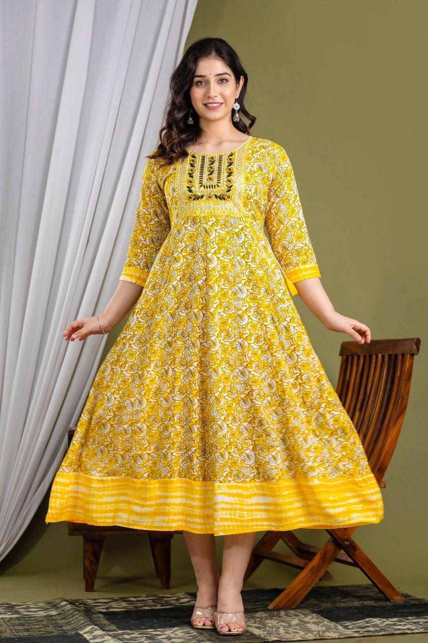 Premium Cotton Rayon Anarkali Kurti with Sequence Work | AK401