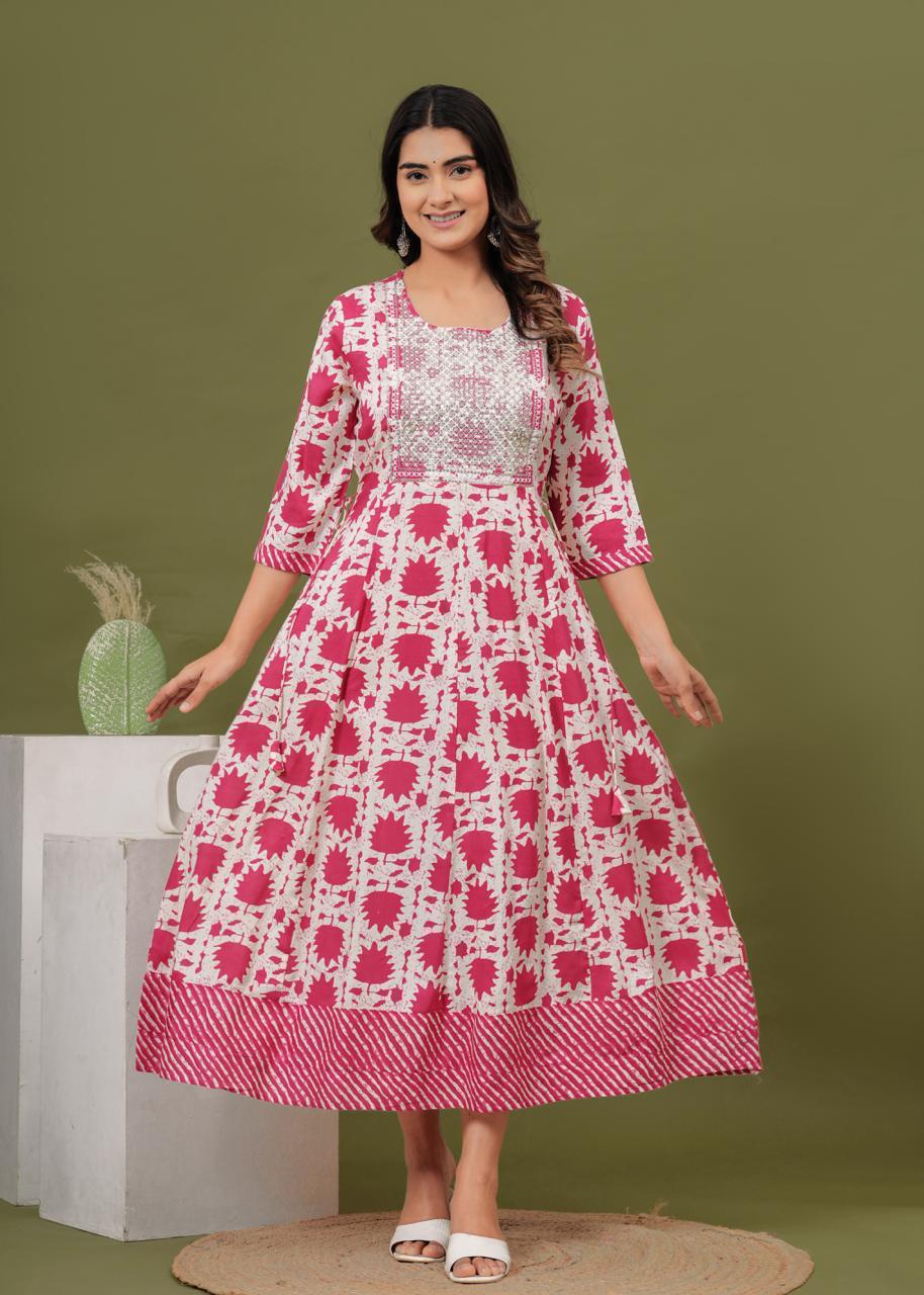 Premium Cotton Rayon Anarkali with Sequence Work | AK332