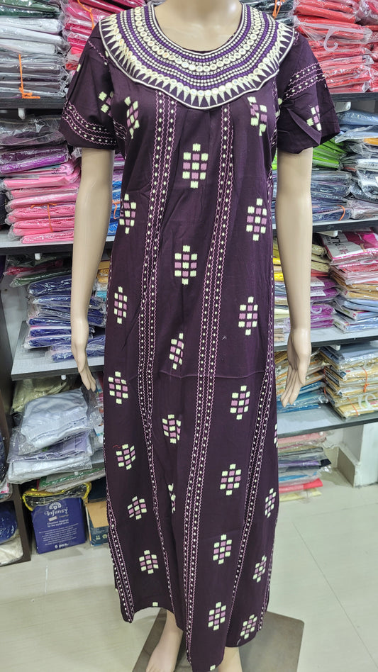 Ajrak Cotton | Embroidery Nighty | NT1376