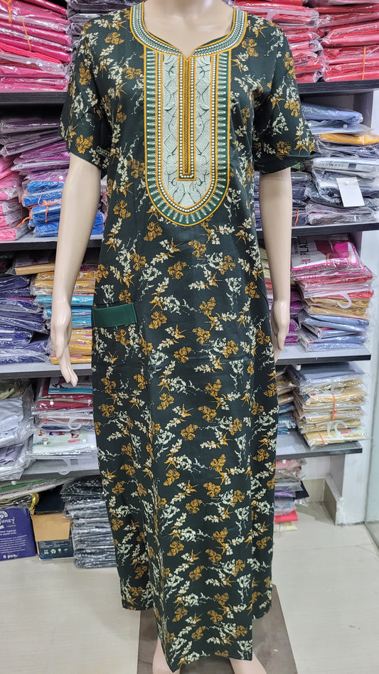 Ajrak Cotton | Embroidery Nighty | NT1369