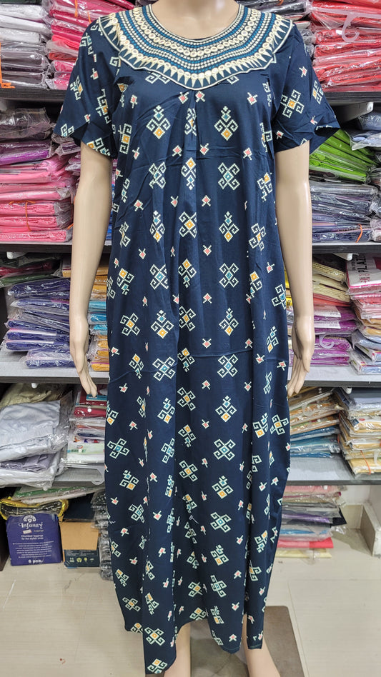 Ajrak Cotton | Embroidery Nighty | NT1378