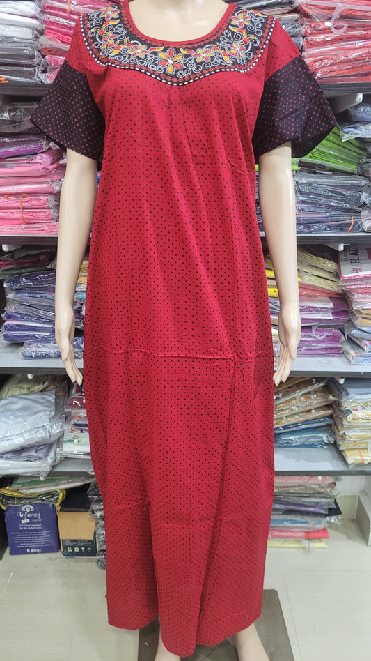 Ajrak Cotton | Embroidery Nighty | NT1370