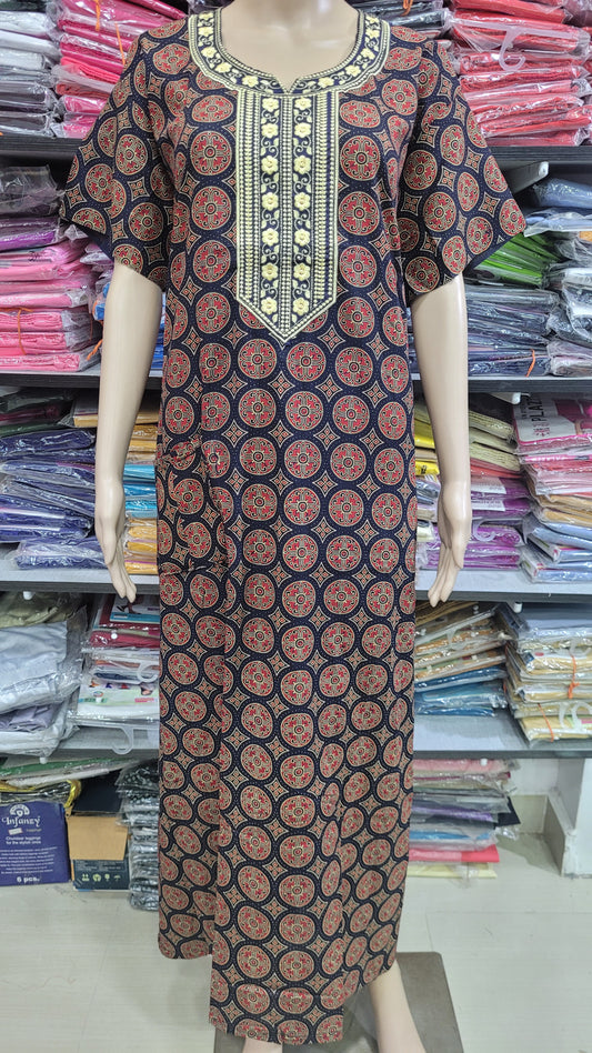 Ajrak Cotton | Embroidery Nighty | NT1387