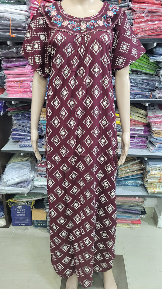 Ajrak Cotton | Embroidery Nighty | NT1379