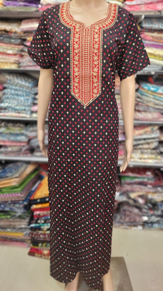 Ajrak Cotton | Embroidery Nighty | NT1371