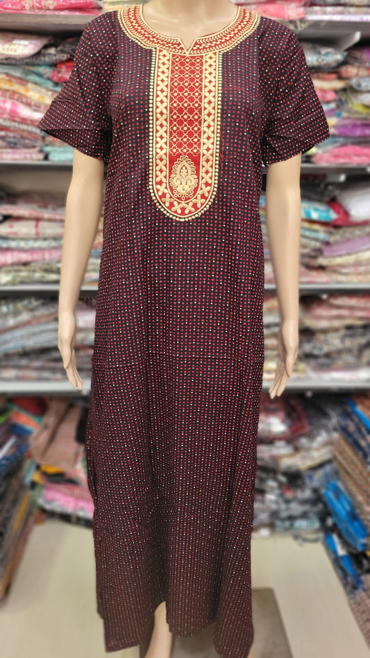 Ajrak Cotton | Embroidery Nighty | NT1373