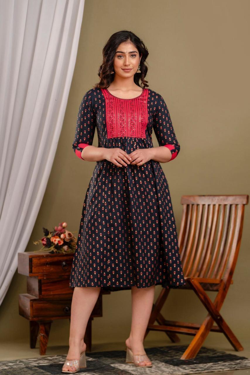 Premium Cotton Rayon Short Anarkali Kurti with Sequence Work | AK394