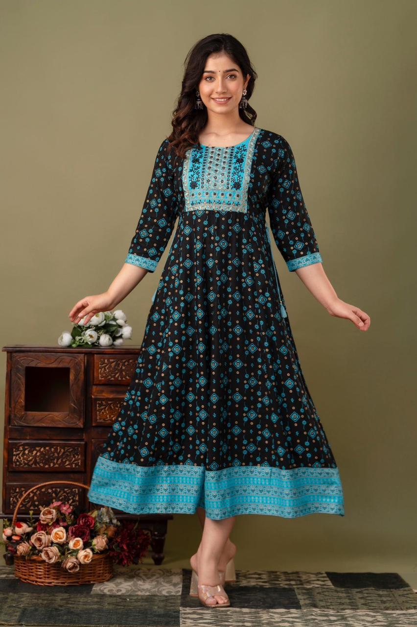 Premium Cotton Rayon Anarkali with Sequence Work | AK333