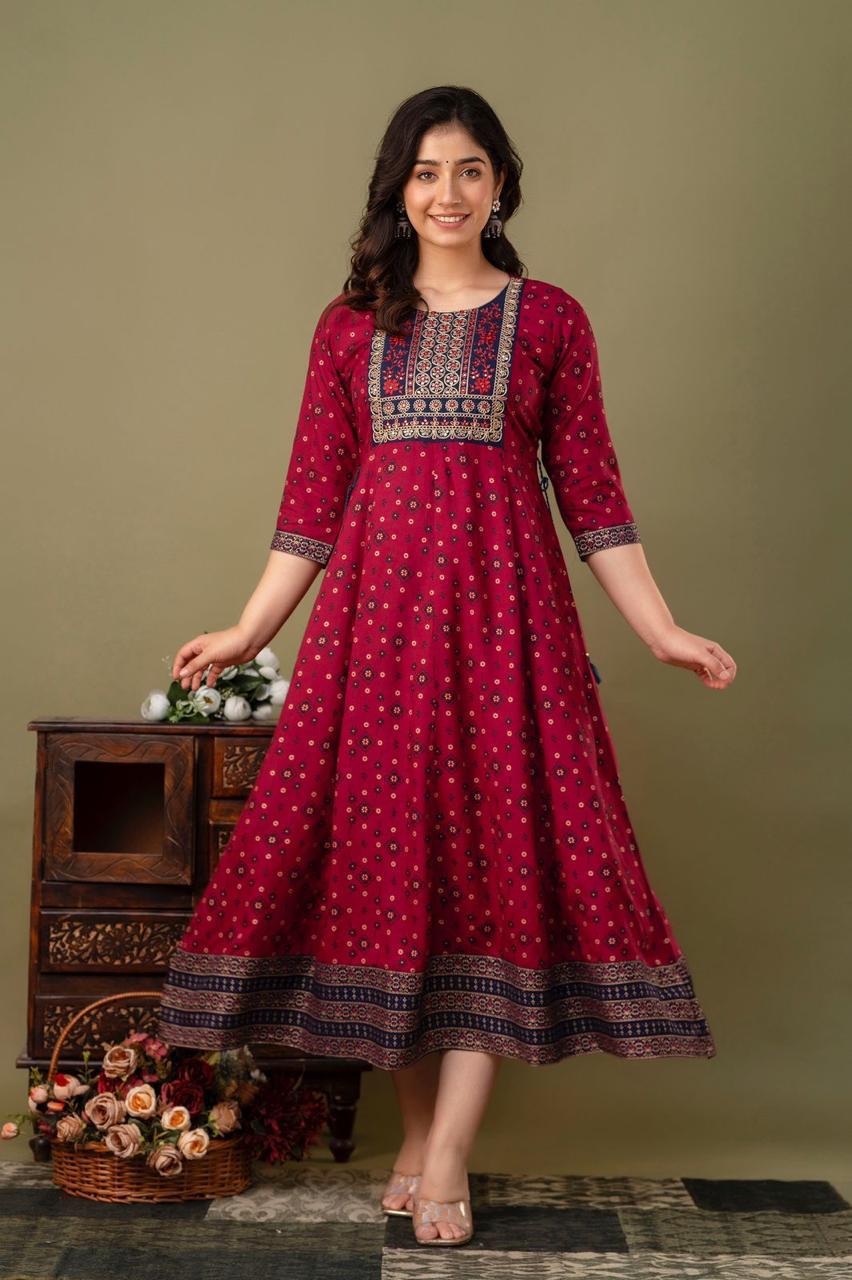 Premium Cotton Rayon Anarkali with Sequence Work | AK333