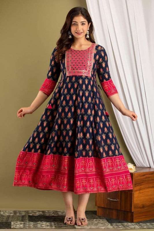 Premium Cotton Rayon Anarkali with Sequence Work | AK334