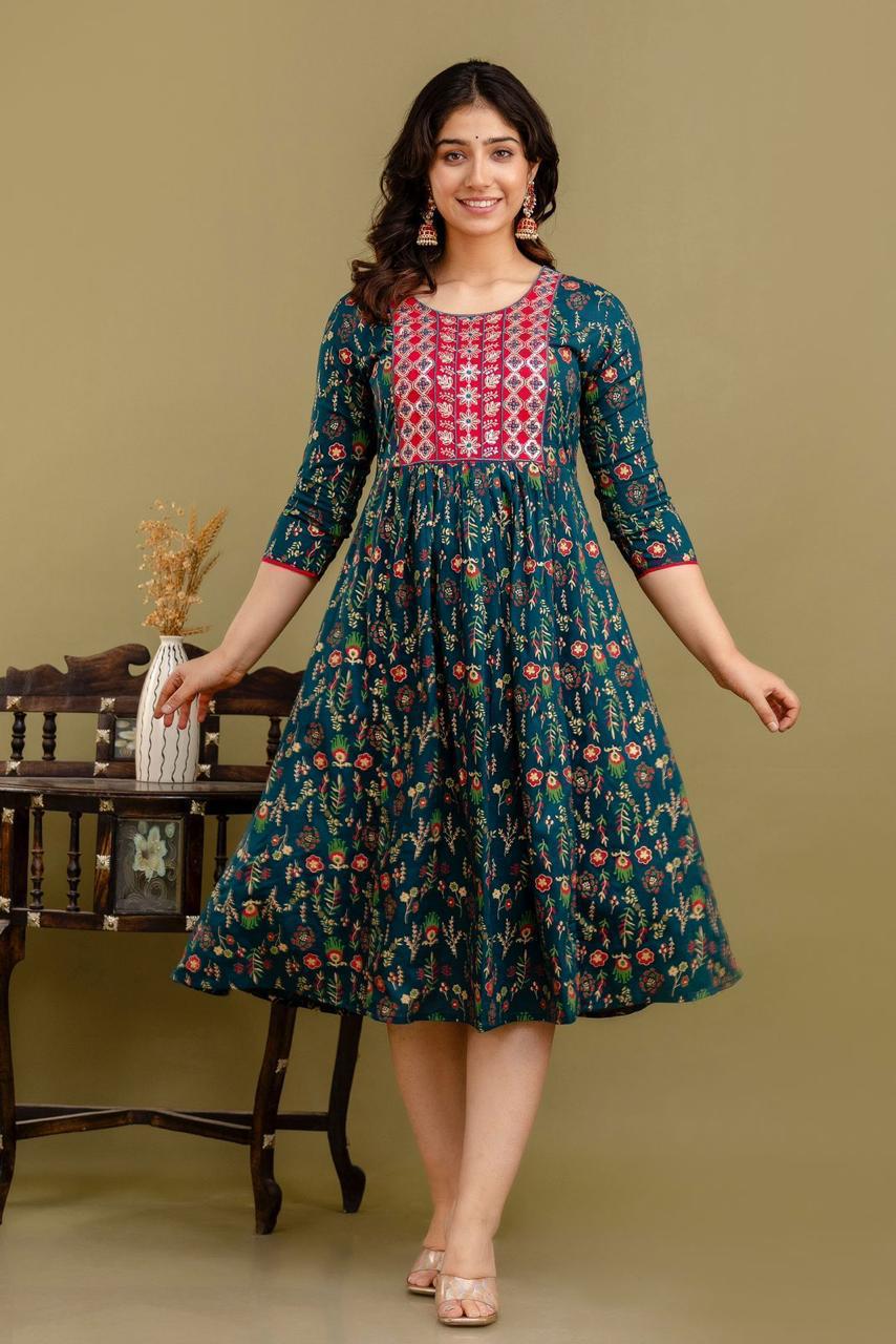 Premium Cotton Rayon Short Anarkali Kurti with Sequence Work | AK393