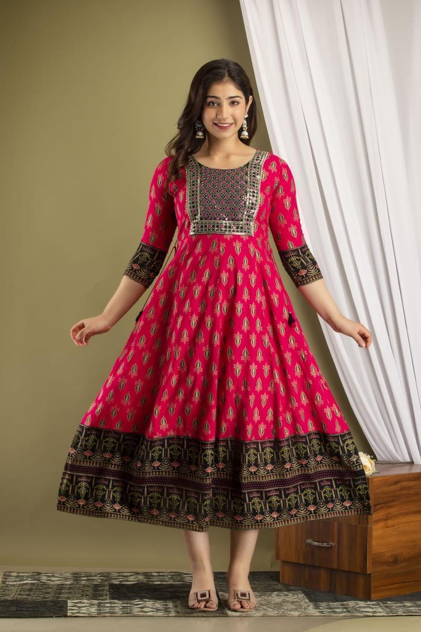 Premium Cotton Rayon Anarkali with Sequence Work | AK334