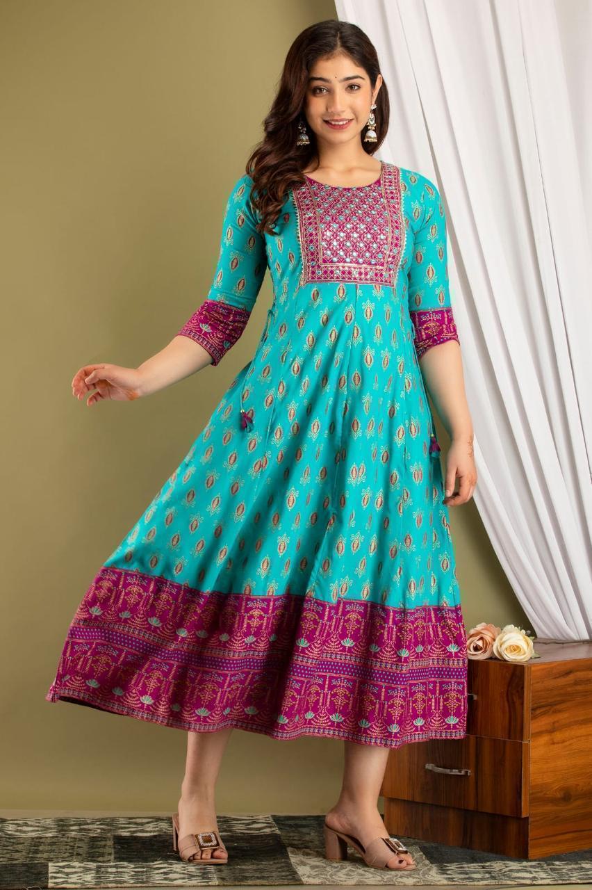 Premium Cotton Rayon Anarkali with Sequence Work | AK334