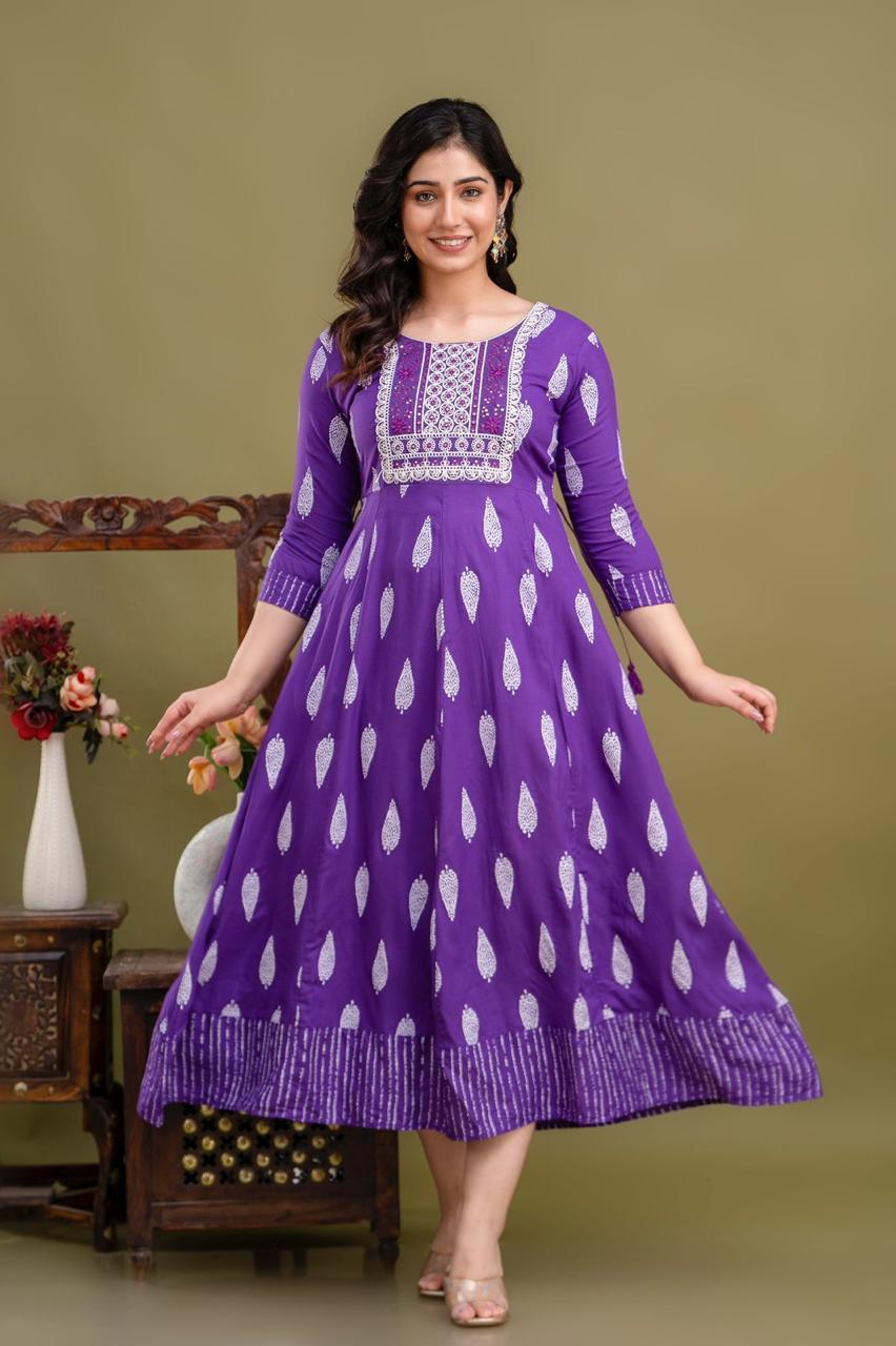 Cotton Rayon Mix Anarkali Kurti | AK881