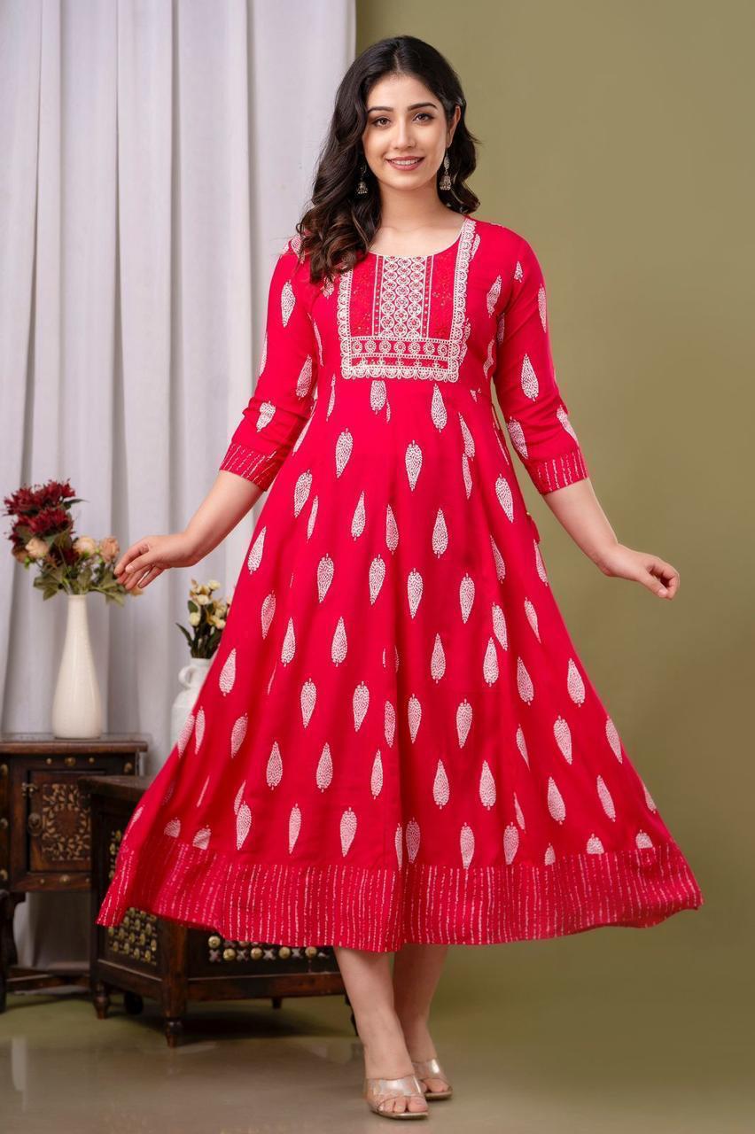 Cotton Rayon Mix Anarkali Kurti | AK889