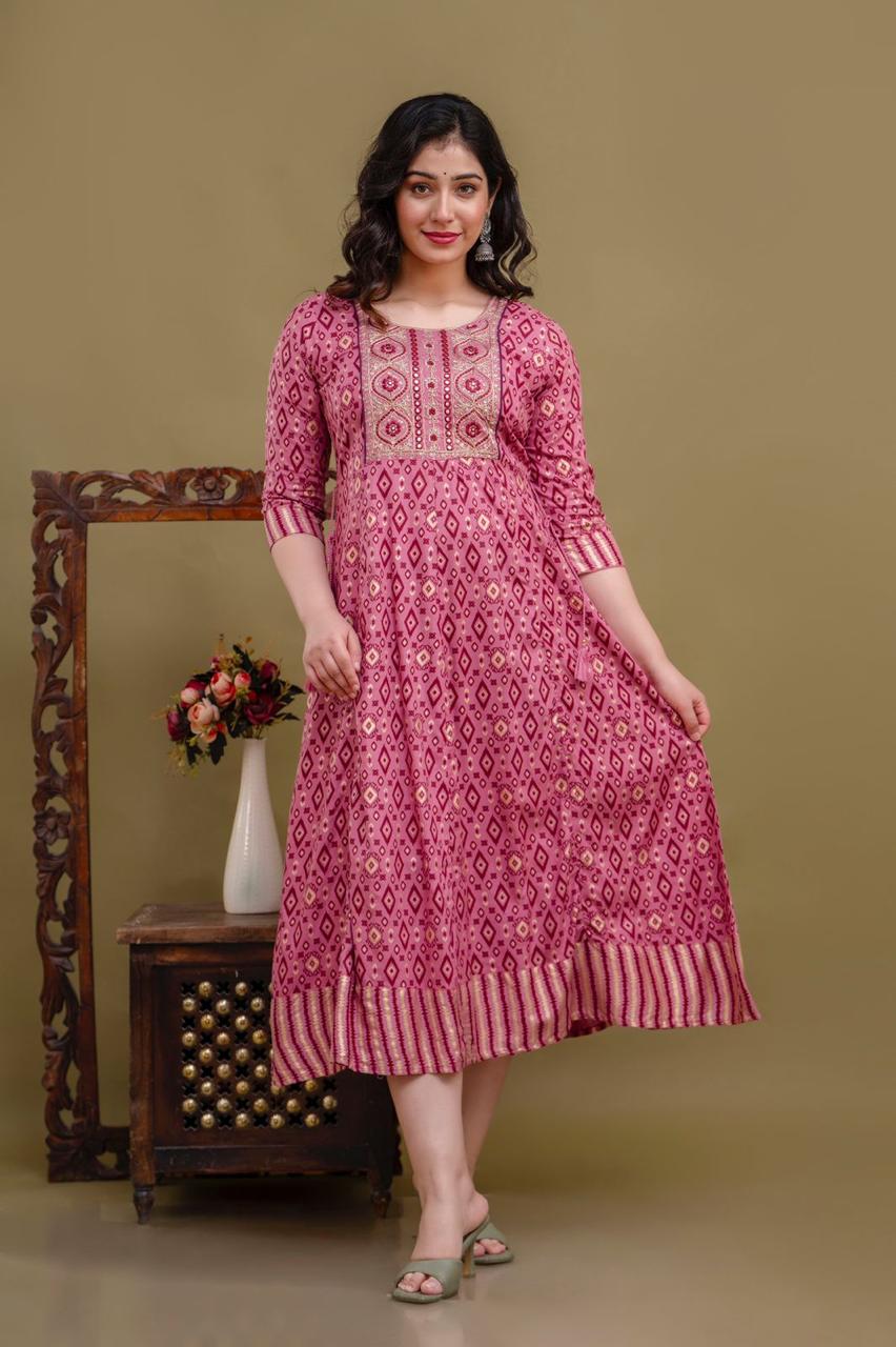 Cotton Rayon Mix Anarkali Kurti | AK897