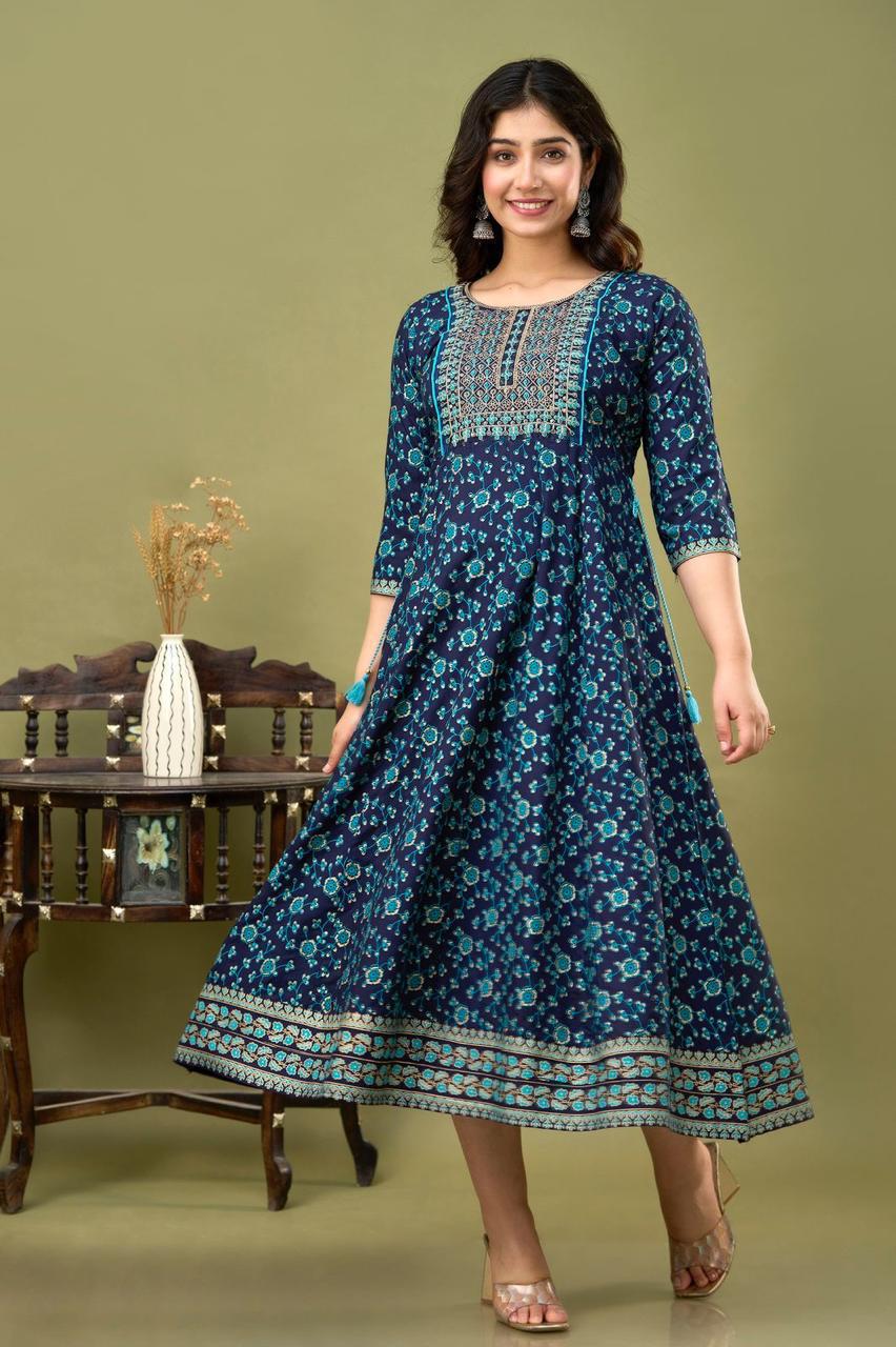 Premium Cotton Rayon Anarkali Kurti with Sequence Work | AK337