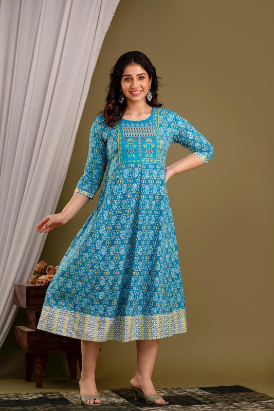 Premium Cotton Rayon Anarkali Kurti with Sequence Work | AK339