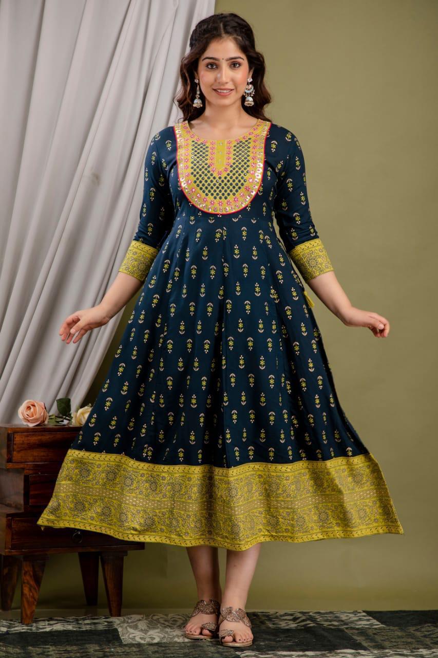 Premium Cotton Rayon Anarkali Kurti with Sequence Work | AK340