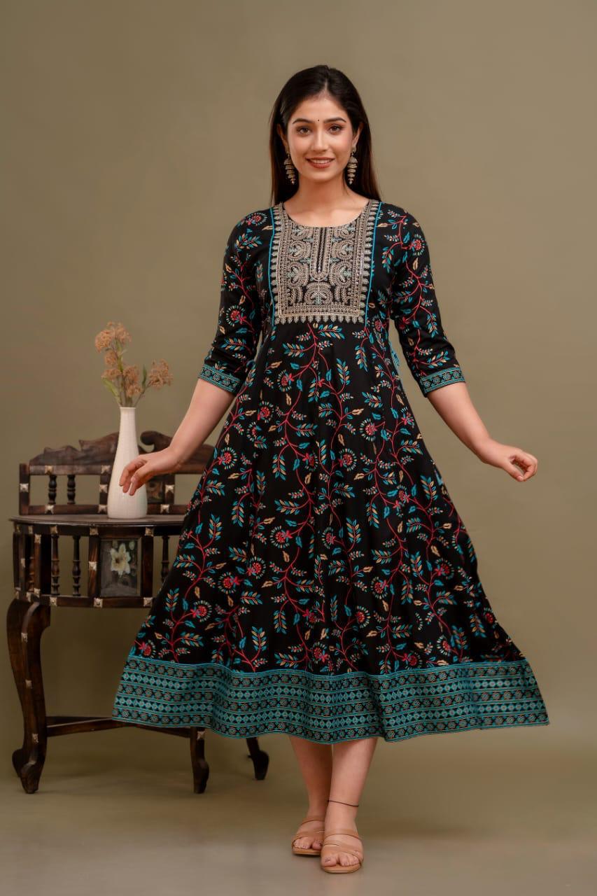 Premium Cotton Rayon Anarkali Kurti with Sequence Work | AK343