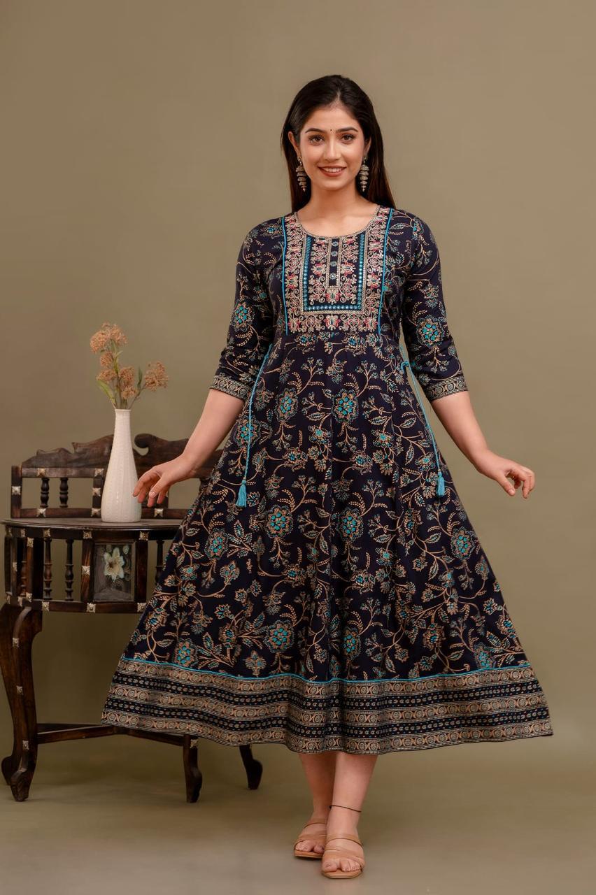 Premium Cotton Rayon Anarkali Kurti with Sequence Work | AK344