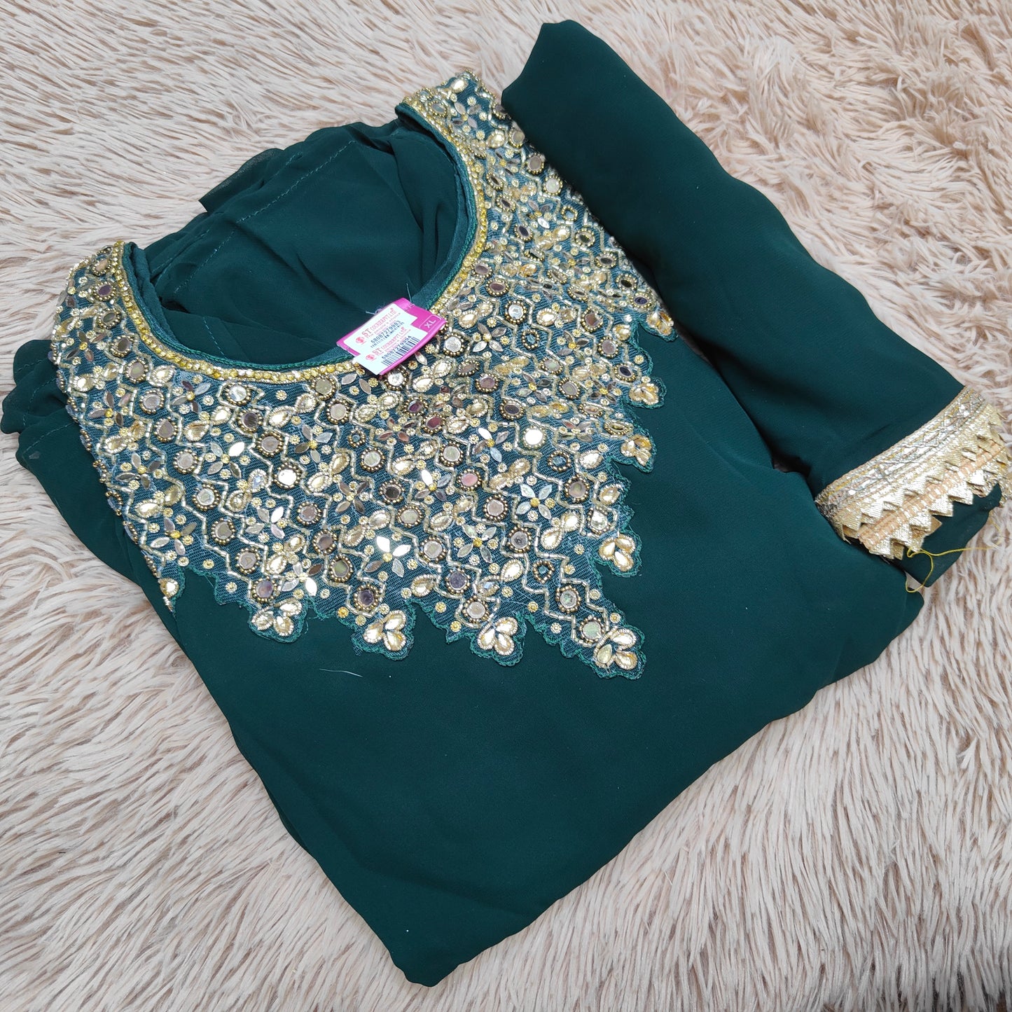 Chiffon Anarkali Handwork Kurti With Dupatta | KS329