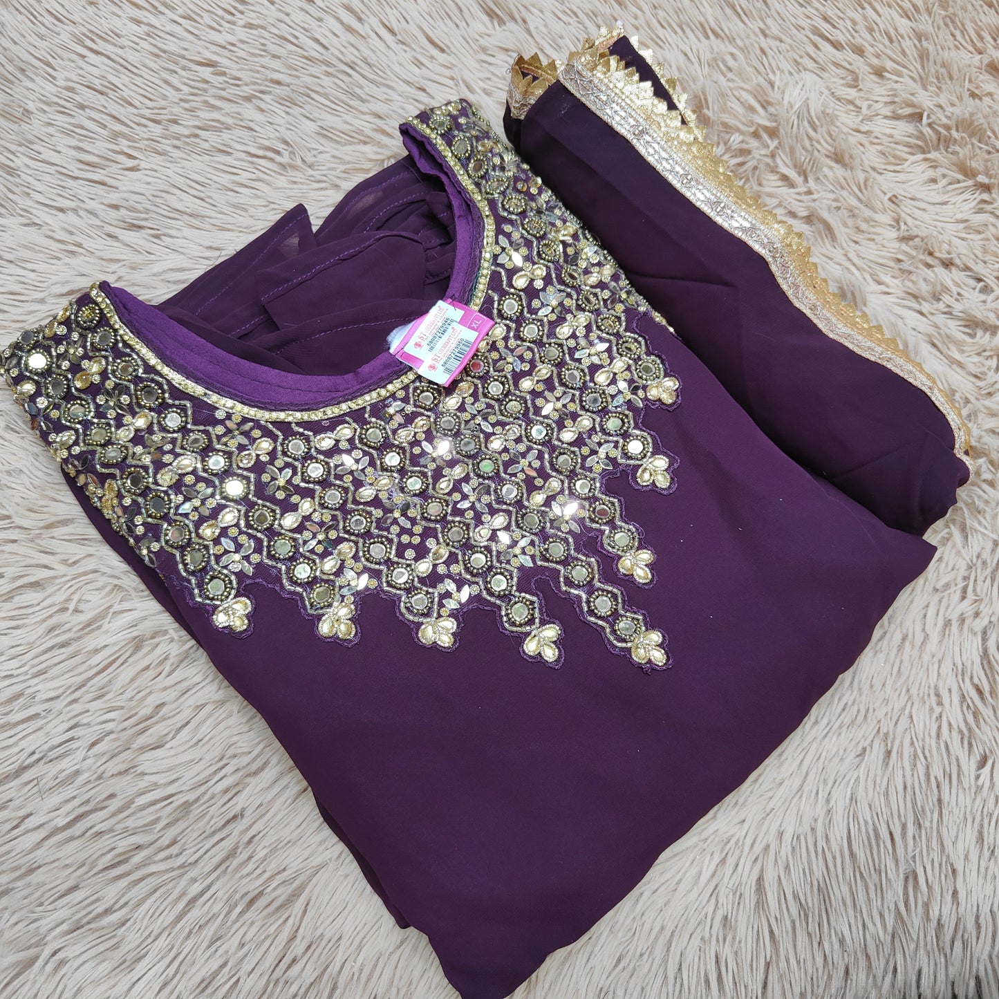 Chiffon Anarkali Handwork Kurti With Dupatta | KS329