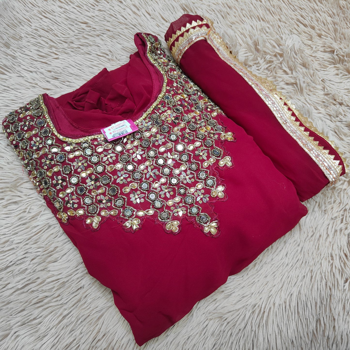 Chiffon Anarkali Handwork Kurti With Dupatta | KS329