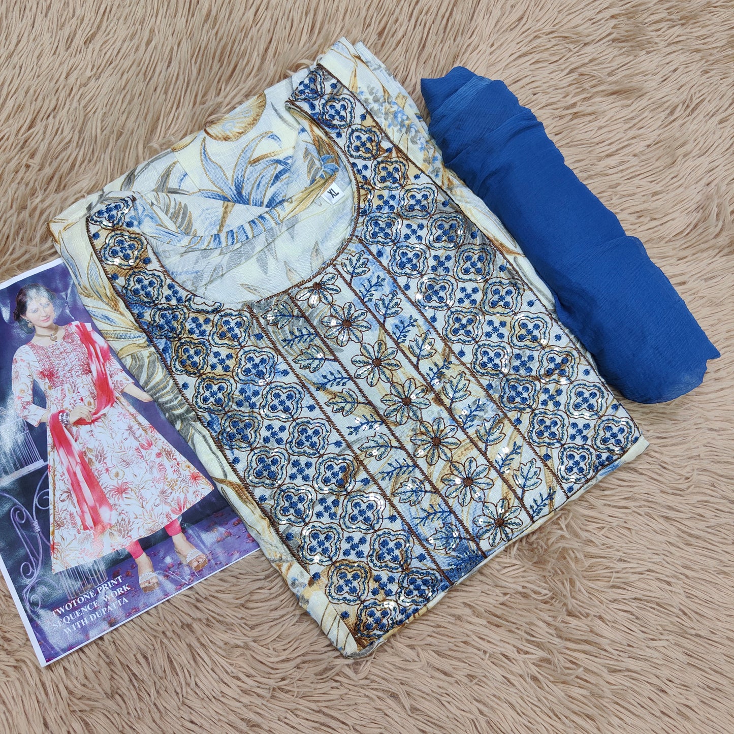 Dual Tone Kurti with Shawl | KS388