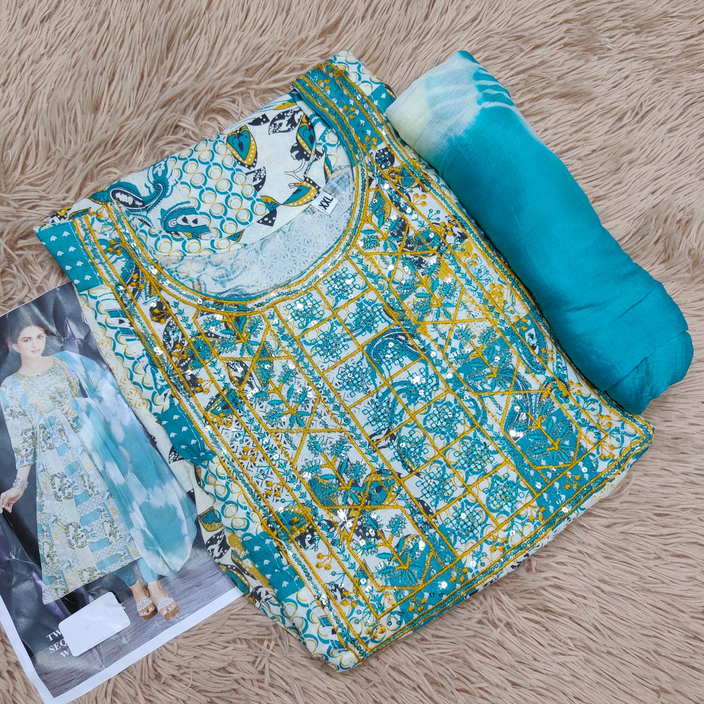 Dual Tone Kurti with Shawl | KS390