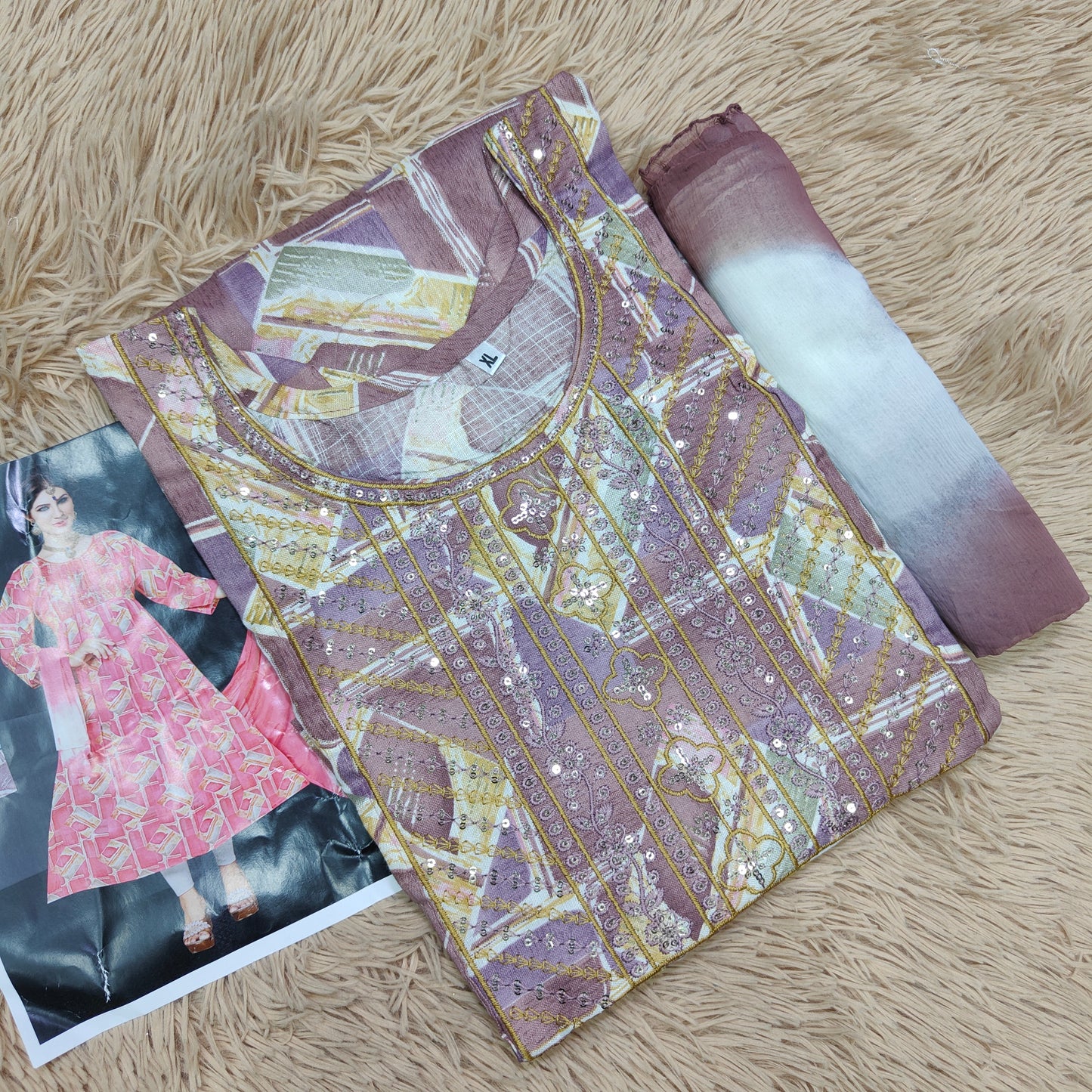 Dual Tone Kurti with Shawl | KS392