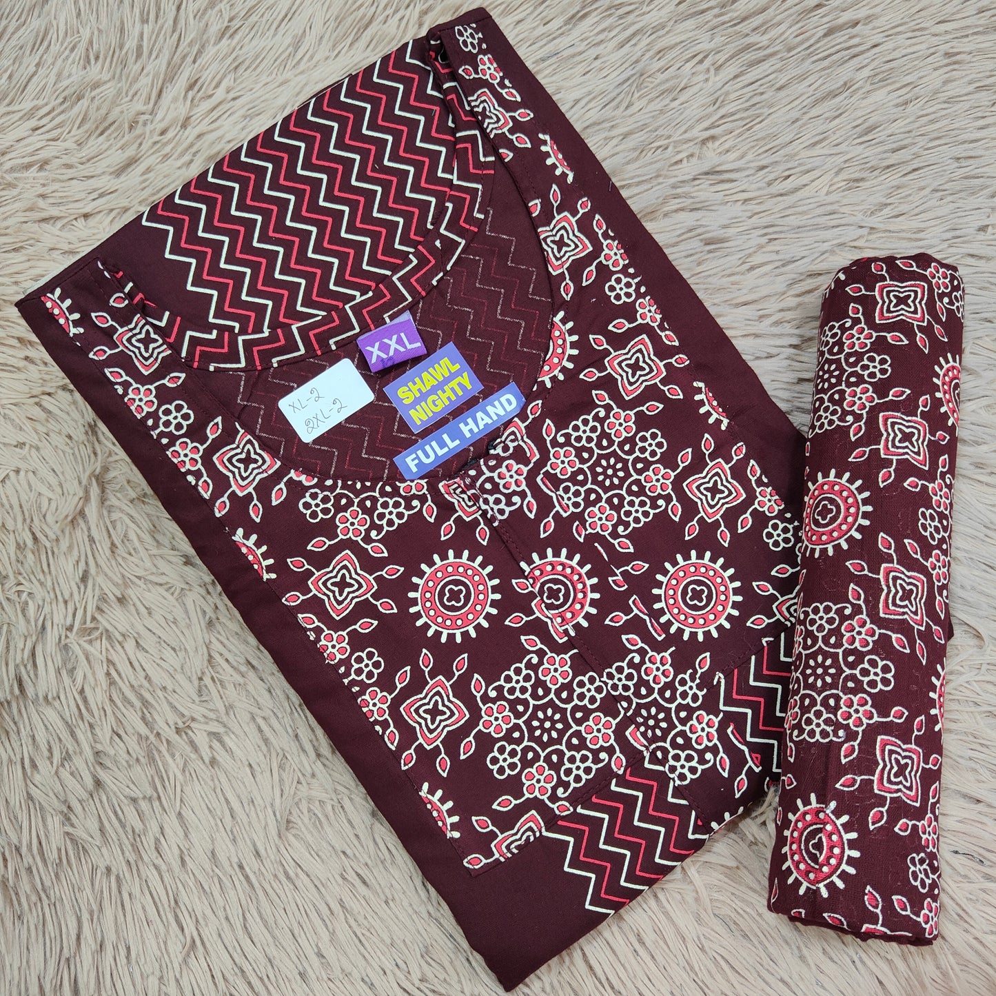 Full Hand Shawl Nighty | Premium Cotton | NT1405