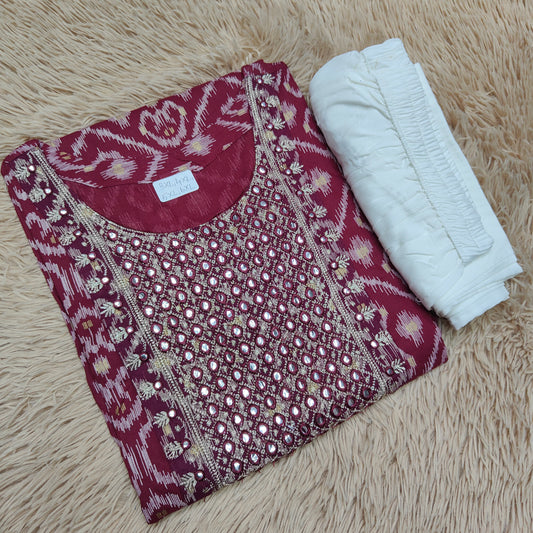 Rayon Cotton Mix |Top Bottom Dupatta Set | TS412