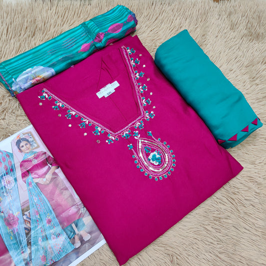 Silk Top Bottom Dupatta Set | TS566