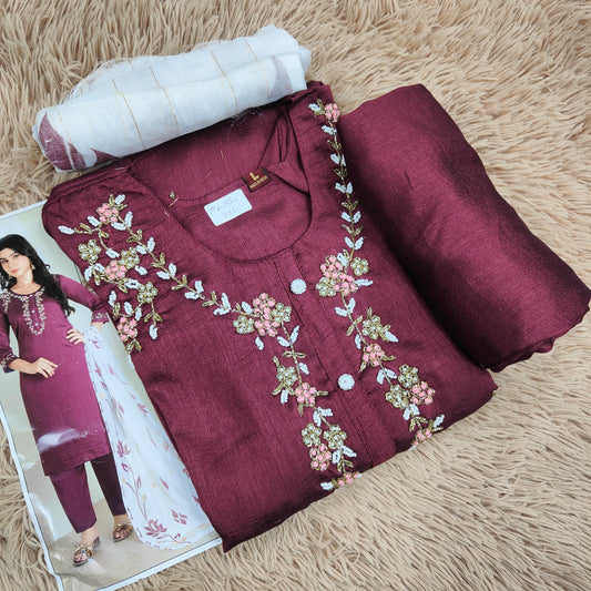 Silk Top Bottom Dupatta Set | TS712